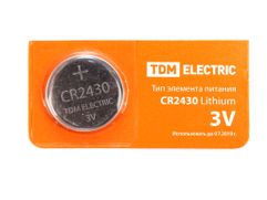 Батарейка CR2430 - TDM-Electric Lithium 3V BP-5 SQ1702-0030 (1 штука) (378781)