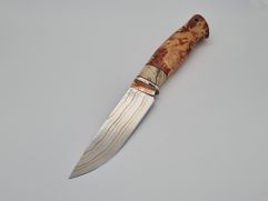 Нож из ламинированной стали «Куница», рукоять: Притин мельхиор, зуб мамонта, кап клена (9396)
