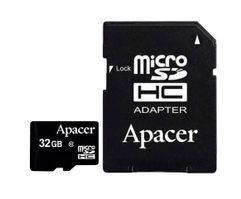 Карта памяти 32Gb - Apacer - Micro Secure Digital HC Class 10 AP32GMCSH10-R с переходником под SD (99328)