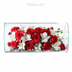 Цветы в стекле: Композиция из роз и орхидей (11514)