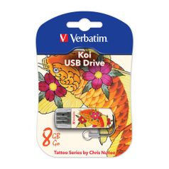 Флешка USB VERBATIM Store n Go Mini Tattoo Koi 8Гб, USB2.0, белый и узор [49882] (980654)