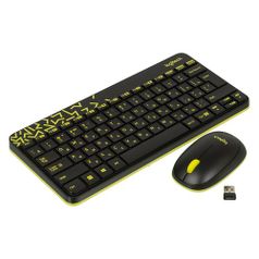 Комплект (клавиатура+мышь) Logitech MK240, USB, беспроводной, черный и жёлтый [920-008213] (428174)