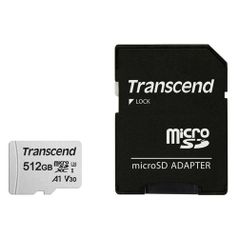 Карта памяти microSDXC UHS-I U3 Transcend 300S 512 ГБ, 95 МБ/с, Class 10, TS512GUSD300S-A, 1 шт., переходник SD (1419890)