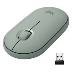 Мышь Logitech Pebble M350, оптическая, беспроводная, USB, зеленый [910-005720] (1448613)