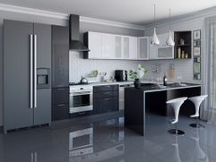 Кухонный гарнитур Лера угловая Белый металлик/Черный металлик  (9642)