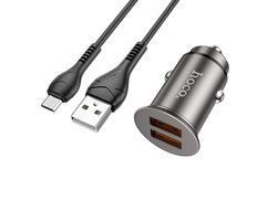 Зарядное устройство Hoco NZ1 Developer 2xUSB + кабель USB - MicroUSB Metal Grey (879584)