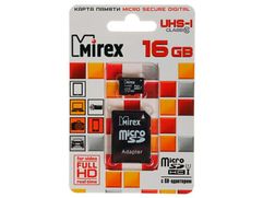 Карта памяти 16Gb - Mirex MicroSD Class 10 UHS-I 13613-ADSUHS16 с адаптером SD (836945)