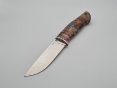 Нож из стали S390 «Егерь», рукоять: Притин мельхиор, зуб мамонта, кап клена (многоцвет) (9406)
