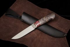 Нож из стали S390 «Егерь», рукоять: Притин макумэ, зуб мамонта, кап клена, пин (9276)