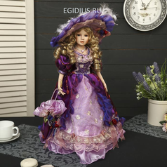 Кукла коллекционная керамика "Лидия в розово-фиолетовом платье с зонтом" 45 см (52335)