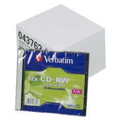 Оптический диск CD-RW VERBATIM 696Мб 12x, 20шт., 43762, slim case (880964)