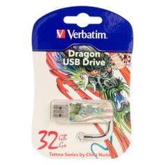 Флешка USB VERBATIM Mini Tattoo Dragon 32Гб, USB2.0, белый и рисунок [49899] (365980)