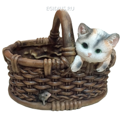 Кашпо декоративное Котёнок в лукошке с мышкой L26W22,5H19 см (25197)