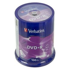 Оптический диск DVD+R VERBATIM 4.7Гб 16x, 100шт., cake box [43551] (54126)