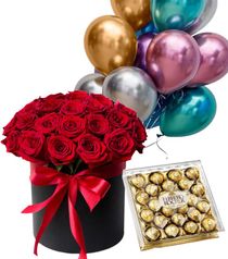 Подарочный набор 25 роз и шары, конфеты (271000252)