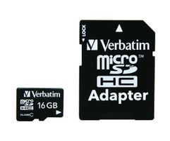 Карта памяти 16Gb - Verbatim - Micro Secure Digital HC Class 10 44082 с переходником под SD (105413)