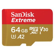 Карта памяти microSDXC UHS-I U3 Sandisk Extreme 64 ГБ, 160 МБ/с, Class 10, SDSQXA2-064G-GN6MA, 1 шт., переходник SD (1083687)