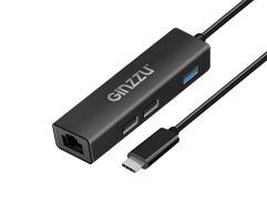 Хаб USB Ginzzu GR-762UB USB Type-C - USB 3.0/2xUSB 2.0/RJ45 Black 17425 (739645)