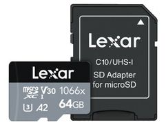 Карта памяти 64Gb - Lexar Professional microSDHC/microSDXC UHS-I LMS1066064G-BNANG с переходником под SD (810088)