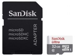 Карта памяти 32Gb - SanDisk Ultra Micro Secure Digital HC UHS-I SDSQUNR-032G-GN3MA с переходником под SD (802030)