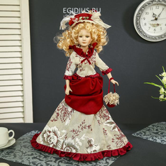 Кукла коллекционная керамика "Придворная дама Екатерина в платье с бордовой отделкой" 45 см (52337)