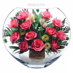 Цветы в стекле: Композиция из розовых роз (13214)