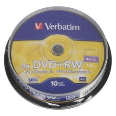 Оптический диск DVD+RW VERBATIM 4.7Гб 4x, 10шт., cake box [43488] (38357)
