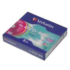 Оптический диск DVD-RW VERBATIM 4.7Гб 4x, 5шт., slim case, разноцветные [43563] (60256)