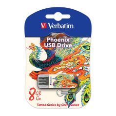 Флешка USB VERBATIM Store n Go Mini Tattoo Phoenix 8Гб, USB2.0, белый и рисунок [49883] (980655)