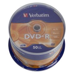 Оптический диск DVD-R VERBATIM 4.7Гб 16x, 50шт., cake box [43548] (49432)