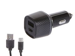 Зарядное устройство Krutoff CCH-03C 1xUSB QC 3.0 + PD Type-C 36W + кабель USB Type-C Black 03731 (841618)