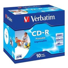Оптический диск CD-R VERBATIM 700Мб 52x, 10шт., jewel case, printable [43325] (34425)