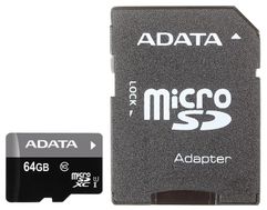 Карта памяти 64Gb - A-Data - Premier Micro Secure Digital XC Class 10 UHS-I AUSDX64GUICL10-RA1 с переходником под SD (101841)