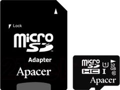 Карта памяти 32Gb - Apacer - Micro Secure Digital HC Class 10 UHS-I U1 AP32GMCSH10U1-R с переходником под SD (151601)