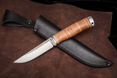 Нож из стали Х12МФ «Куница», рукоять: Притин дюраль, береста, тыльник дюраль (9132)