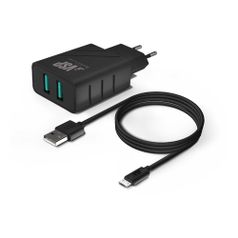 Сетевое зарядное устройство BORASCO 2USB, 2xUSB, microUSB, 2.4A, черный (1478743)