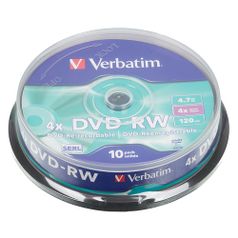 Оптический диск DVD-RW VERBATIM 4.7Гб 4x, 10шт., cake box [43552] (51599)