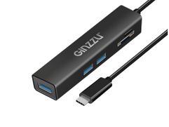 Карт-ридер Ginzzu EXT GR-566UB USB Type-C - 3xUSB 3.0/microSD/SD Black 17431 (739526)