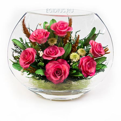 Цветы в стекле: Композиция из розовых роз (6539)