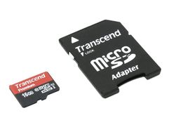 Карта памяти 16Gb - Transcend - Micro Secure Digital HC Class 10 UHS-I TS16GUSDU1 с переходником под SD (93048)