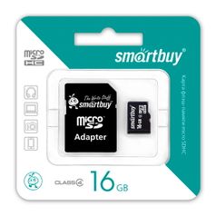 Карта памяти 16Gb - SmartBuy Micro Secure Digital HC Class 10 SB16GBSDCL10-01 с переходником под SD (436389)