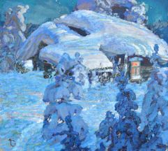 Картина на холсте маслом "Зима. Лунная ночь" 60 x 65 см. Автор: Бабичев Александр 
                         (1933)