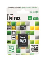 Карта памяти 8Gb - Mirex - Micro Secure Digital HC Class 10 13613-AD10SD08 с переходником под SD (311094)