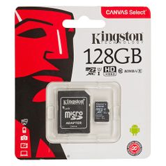 Карта памяти microSDXC UHS-I U1 KINGSTON Canvas Select 128 ГБ, 80 МБ/с, Class 10, SDCS/128GB, 1 шт., переходник SD (1048264)