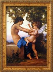 Картина на холсте маслом "Молодая девушка отбивается от Амура, свободнаякопия Бугро" 92 x 62 см. Автор: Солодкая Инна 
                         (84)