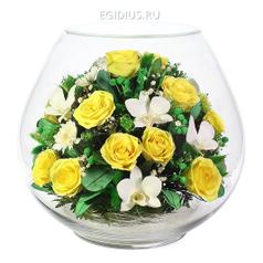 Цветы в стекле: Композиция из роз и орхидей (13560)