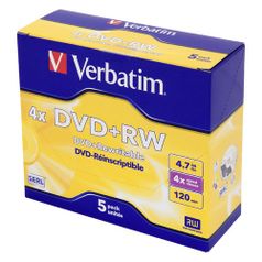 Оптический диск DVD+RW VERBATIM 4.7Гб 4x, 5шт., jewel case [43229] (551597)