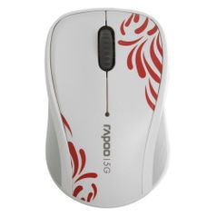 Мышь RAPOO 3100p, оптическая, беспроводная, USB, белый и красный [10828] (653858)