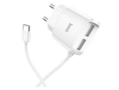 Зарядное устройство Hoco RC2 2xUSB 2.4A + кабель Type-C White (825022)