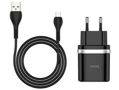 Зарядное устройство Hoco C12Q Smart 1xUSB 3A 18W QC3.0 / QC2.0 + кабель MicroUSB Black (815517)